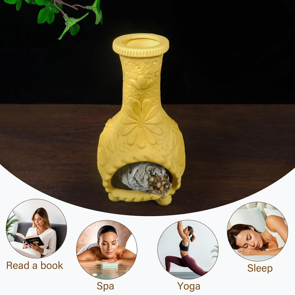 Yellow Floral Palo Santo Chiminea,Smudge Stick-Incense Cones Burner Holder