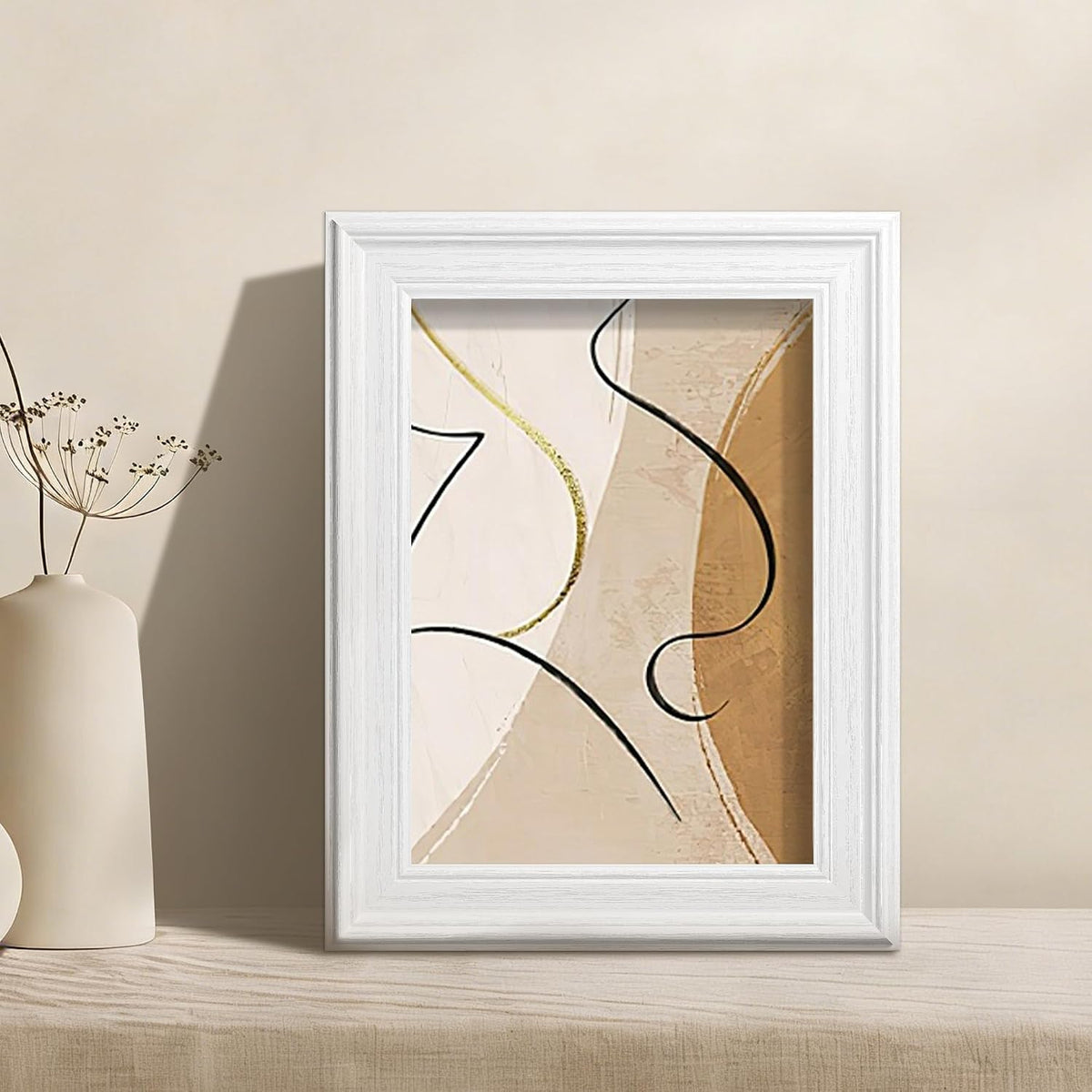 PEALSN 5x7 Picture Frame, Real Glass Front and Black Backboard, White
