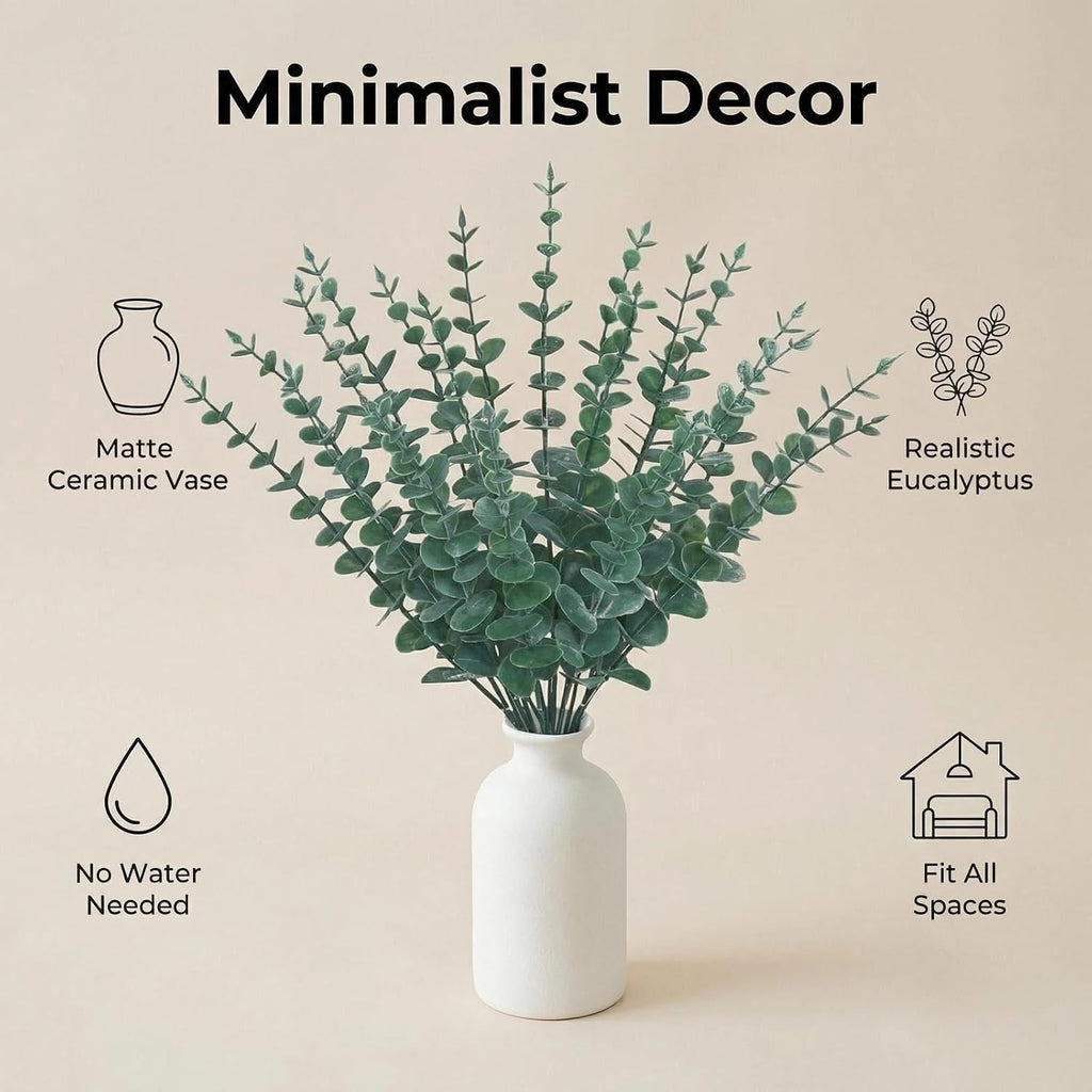 20Pcs 16" Artificial Eucalyptus Plant in Frosted Ceramic Vase for Desk