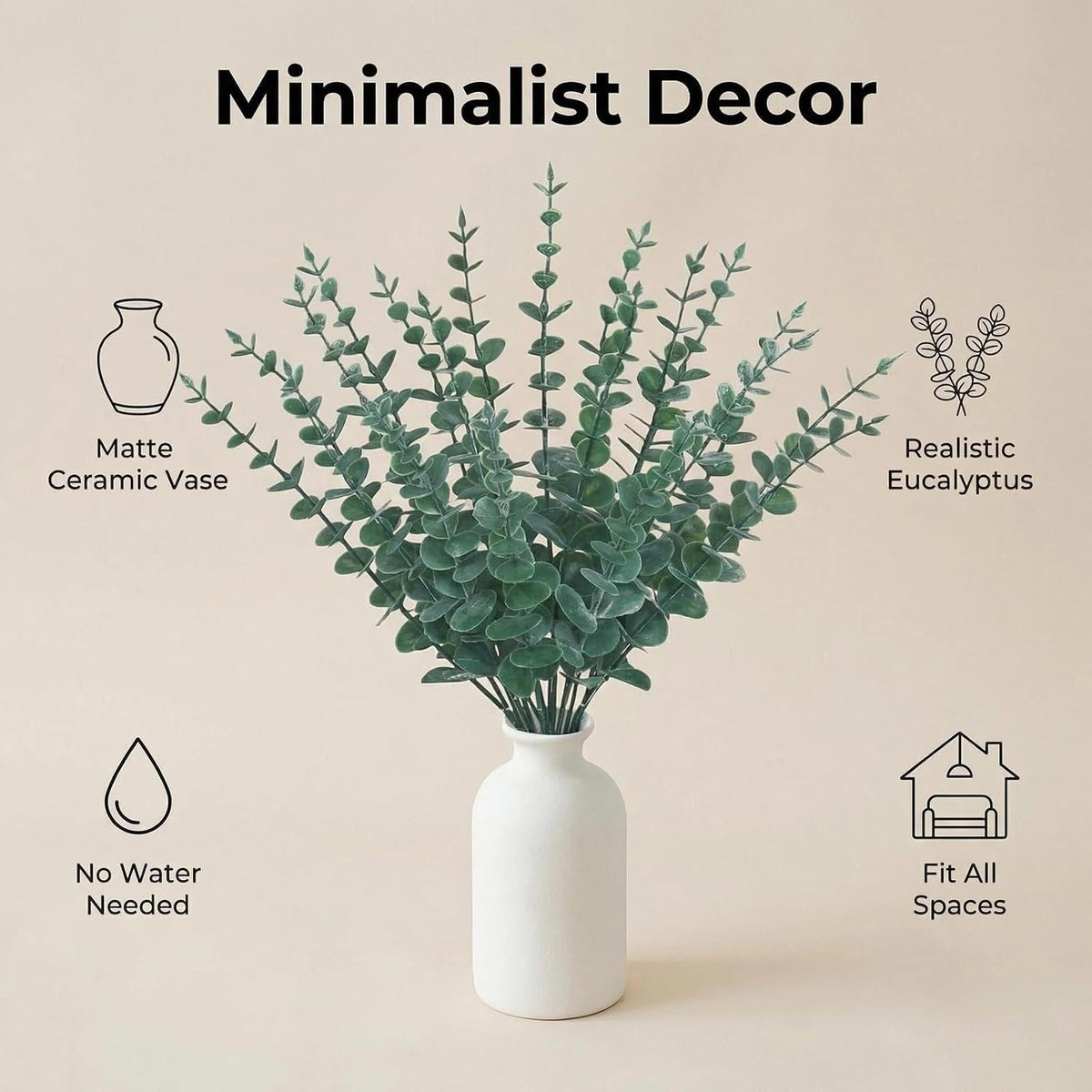 20Pcs 16" Artificial Eucalyptus Plant in Frosted Ceramic Vase for Desk