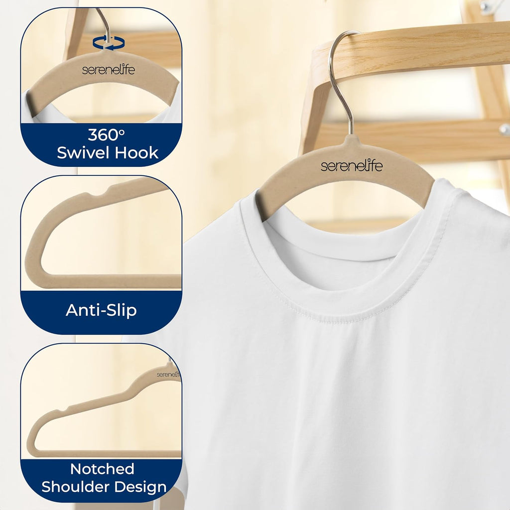 SereneLife Velvet Hangers – 10 Pack, Slim & Space Saving for Closets