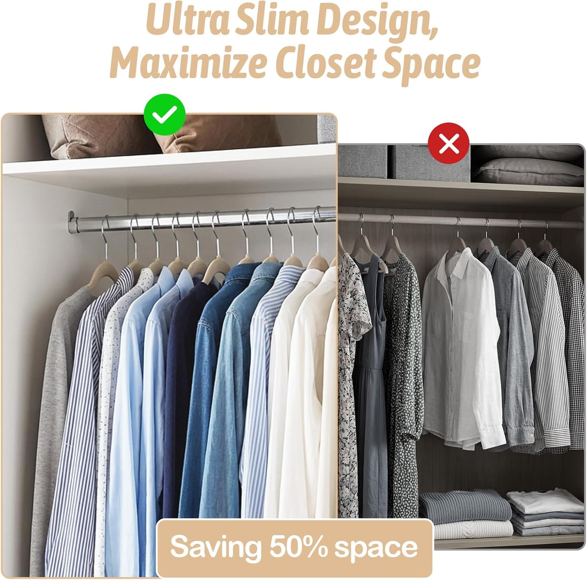 Beige Velvet Shirt Hangers 30 Pack, Slim Non-Slip Flocked Hangers