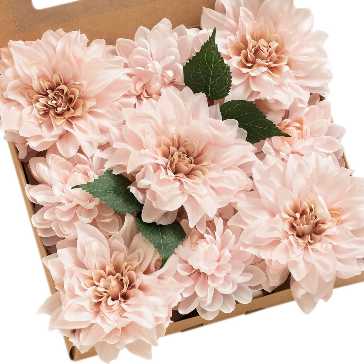 Ling's moment Blush Artificial Dahlias, Silk Wedding Flowers, 9 pcs