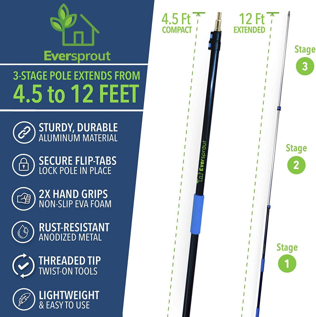 EVERSPROUT Swivel Squeegee & Microfiber Window Scrubber, 5 to 12ft Pole