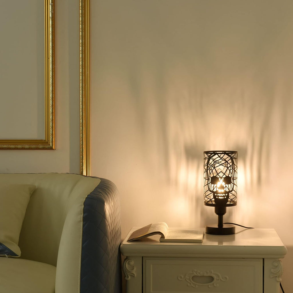 Skull Table Lamp with Plug-in Switch, Black Industrial Bedroom Lamp
