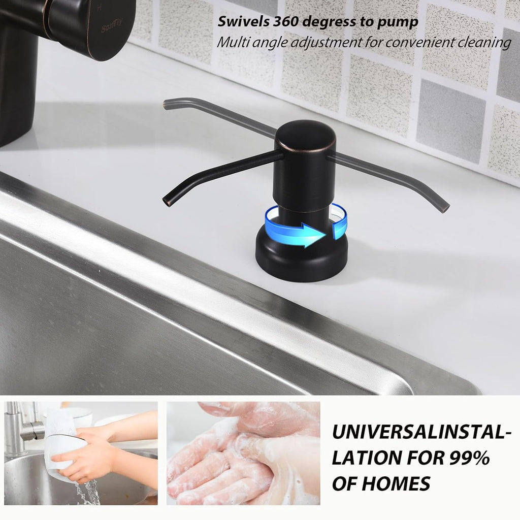 Soap Dispenser for Kitchen Sink, Kitchen Hand Soap Dispenser Pump Oil Rubbed Bronze, Countertop Soap Dispenser Pump with 47" Extension Tube kit, Built in Refill from The Top+17 OZ Bottle