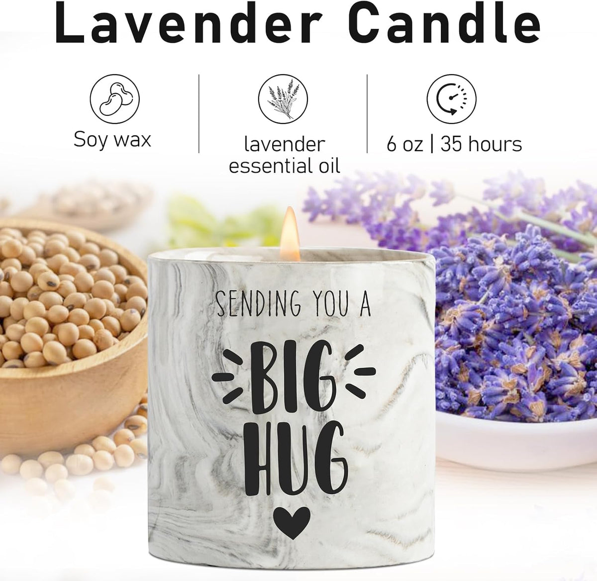 Thinking of You Gift Candles for Women Sending You A Big Hug in A Jar Candle Gifts for Best Friends Get Well Soon Cheer Up Comfort Gifts for Sick Miss You Lavender Scented Candles for Mothers 6oz