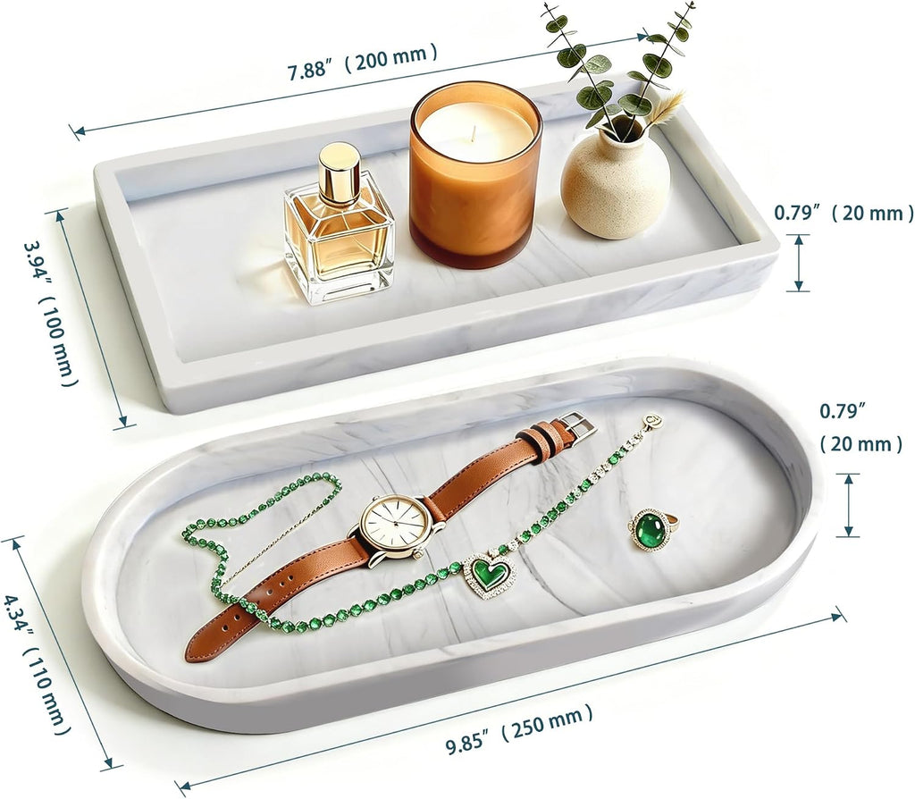 HO2ME Silicone Marble Pattern Tray, 2-Pack, Flexible Organizer, Crisp White
