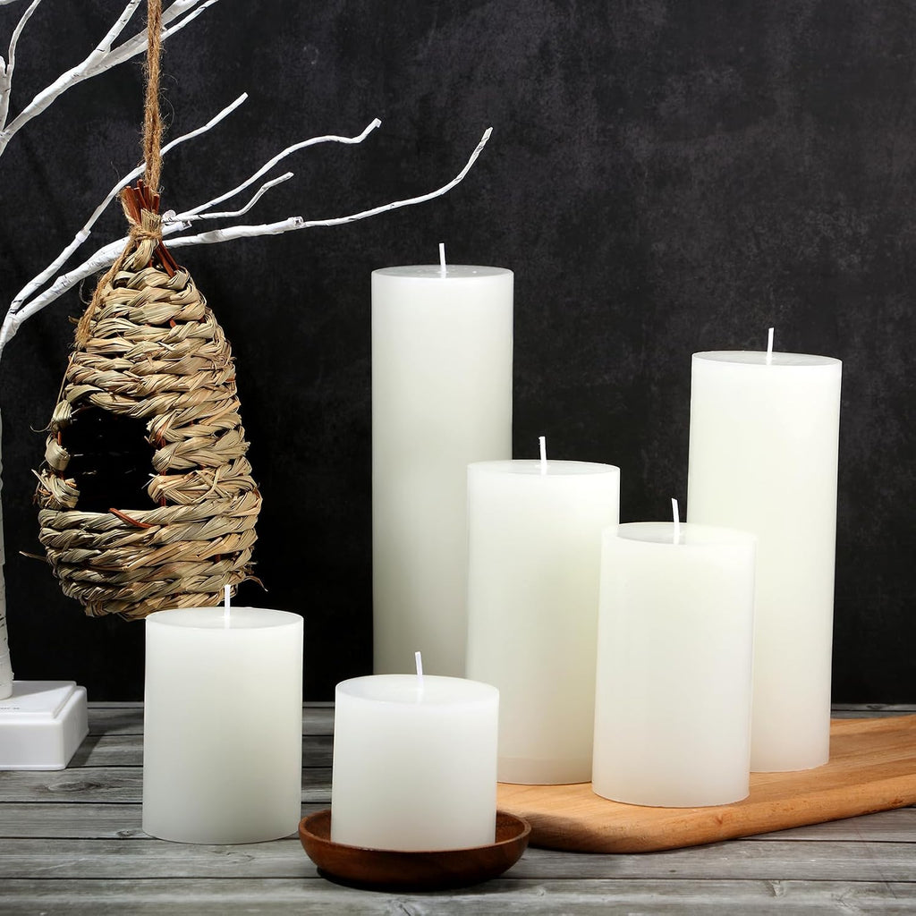 Shihanee 12 Pcs Pillar Candles Bulk Set Unscented Dripless,White