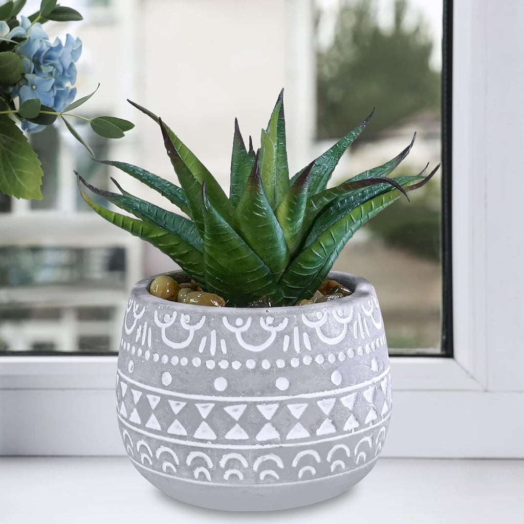 Winlyn 3 Pcs Assorted Small Potted Succulent Plants Artificial Aloe Hops String of Pearls Succulents in Gray Geometric Concrete Pots for Gifts Table Shelf Windowsill Indoor Outdoor Greenery Decor