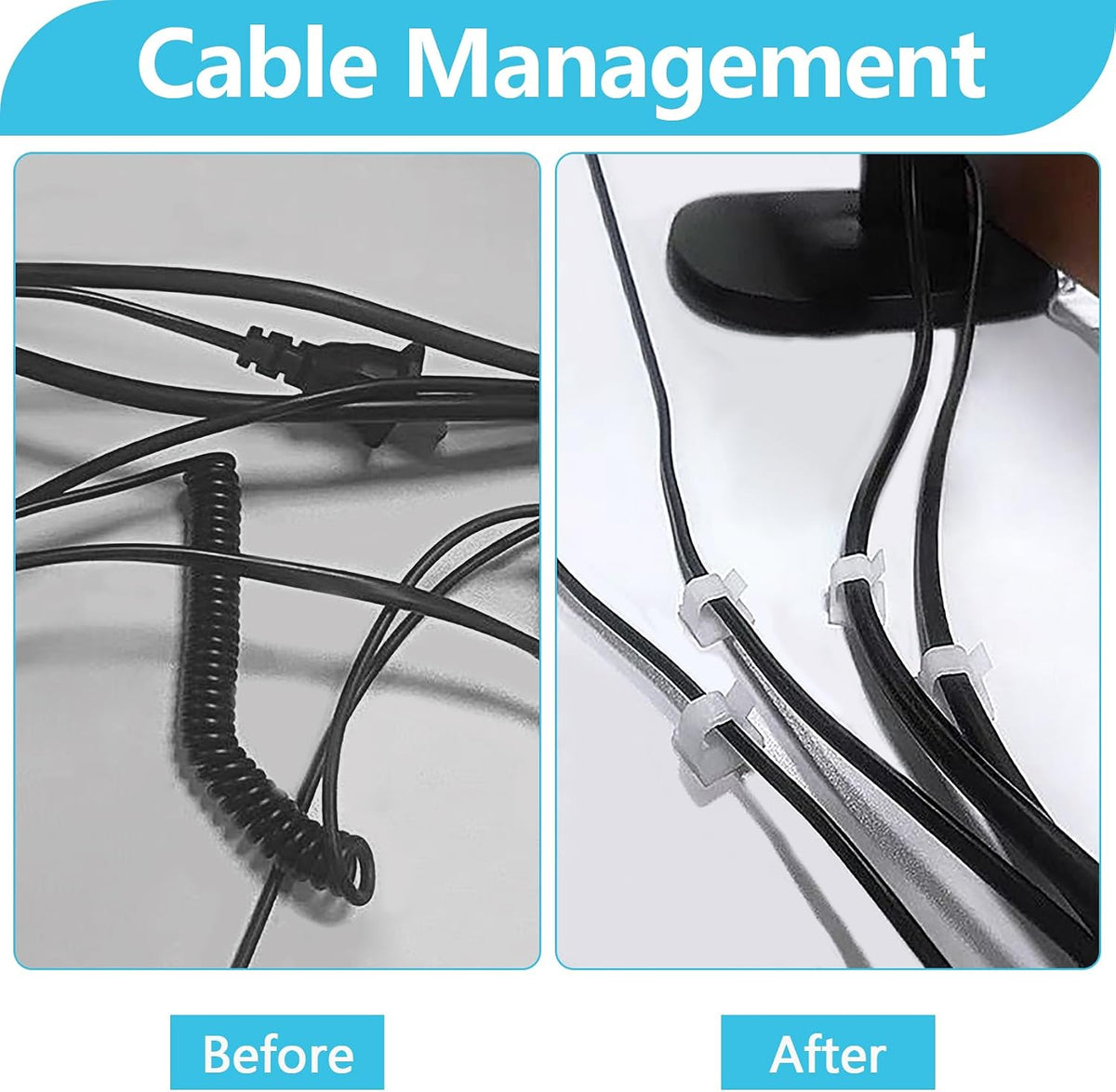 100PCS Cable Clips, Abnii Adhesive Wire Clips Cord Organizer, Large