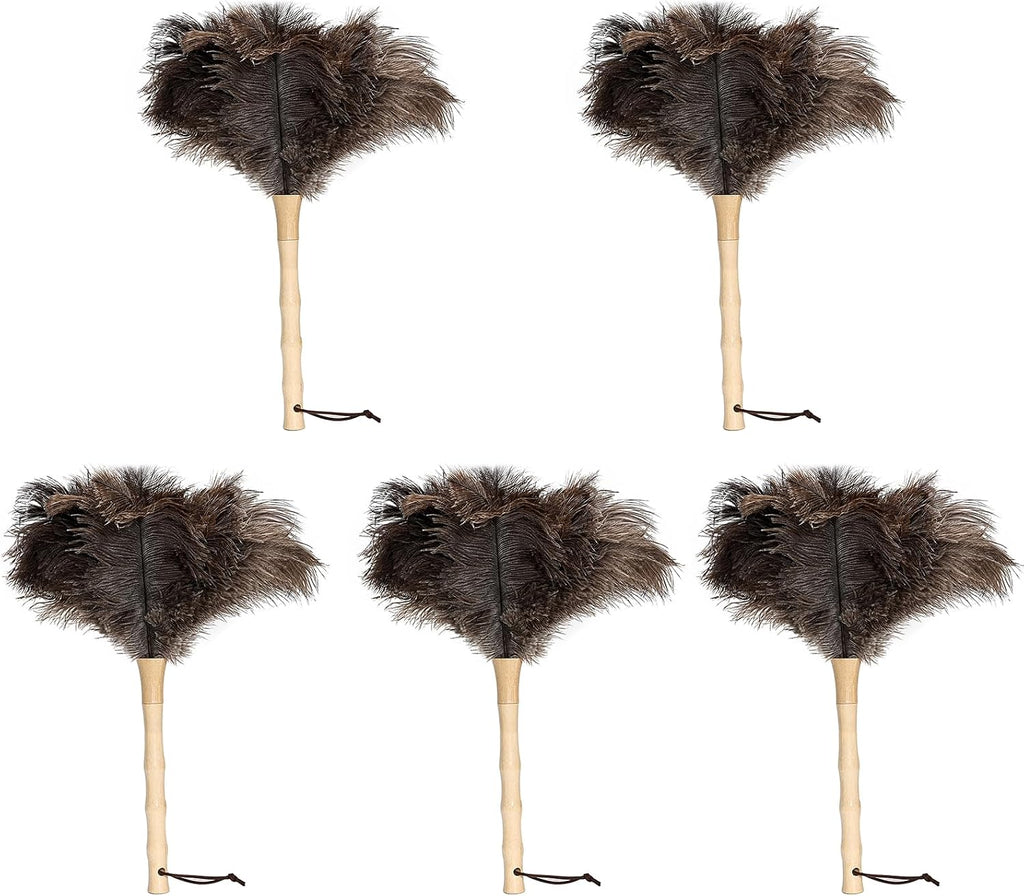 Ostrich Feather Duster 16 inch Fluffy Natural Genuine Ostrich Feathers with Wooden Handle and Eco-Friendly Reusable Handheld Ostrich Feather Duster for Cleaning Supplies(5PCS)