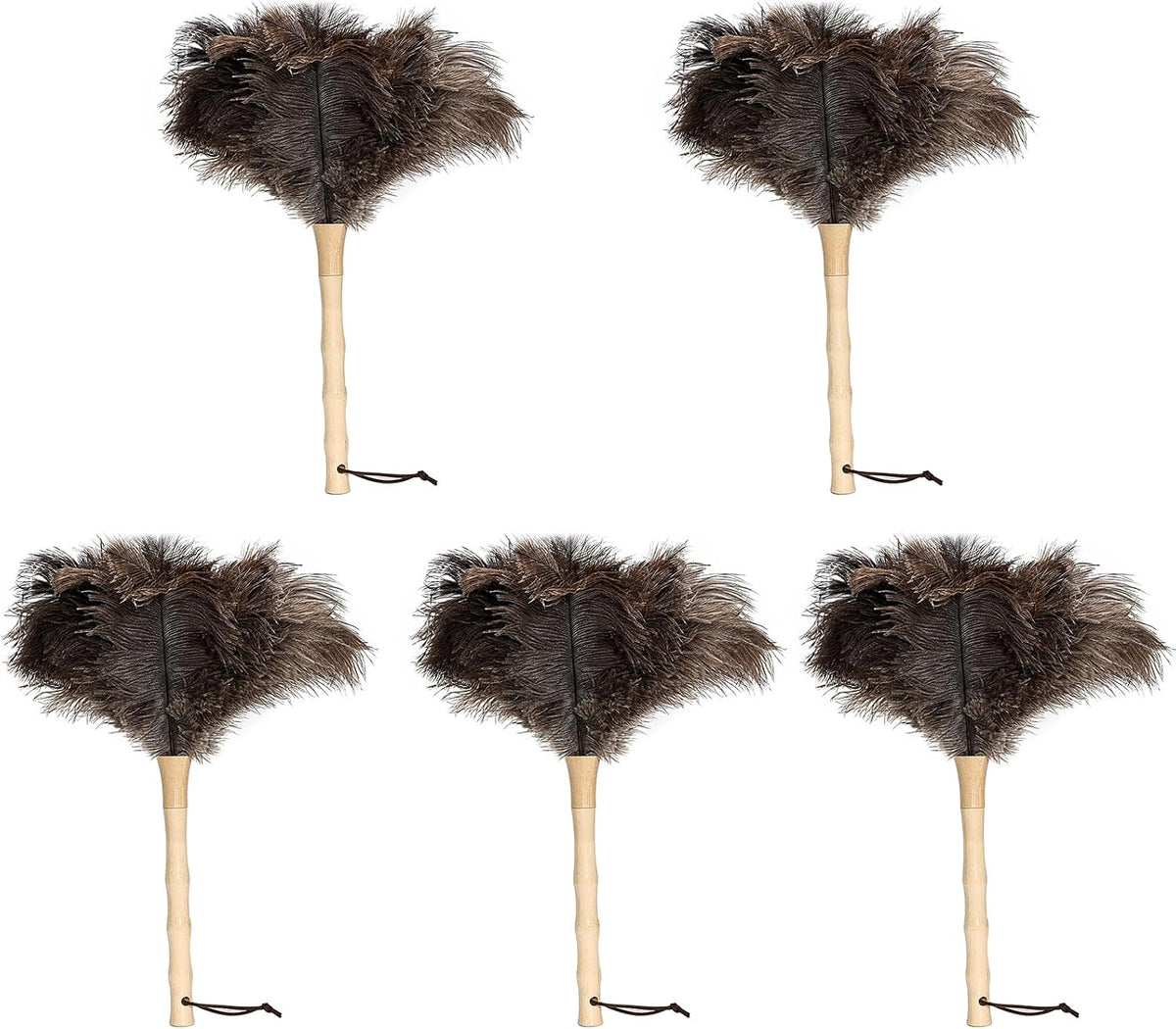 Ostrich Feather Duster 16 inch Fluffy Natural Genuine Ostrich Feathers with Wooden Handle and Eco-Friendly Reusable Handheld Ostrich Feather Duster for Cleaning Supplies(5PCS)