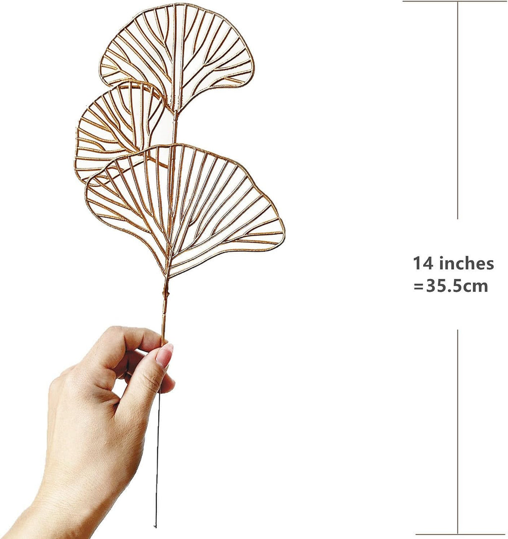 Fake Gold Ginkgo Leaves Stems 14 Inch 12 Pack, Artificial Golden Apricot Leaves Faux Apricot Leaf Stem Glitter Picks Bushes Faux Plants Decor Simulation Plant for Indoor Home Wedding Party Decoration