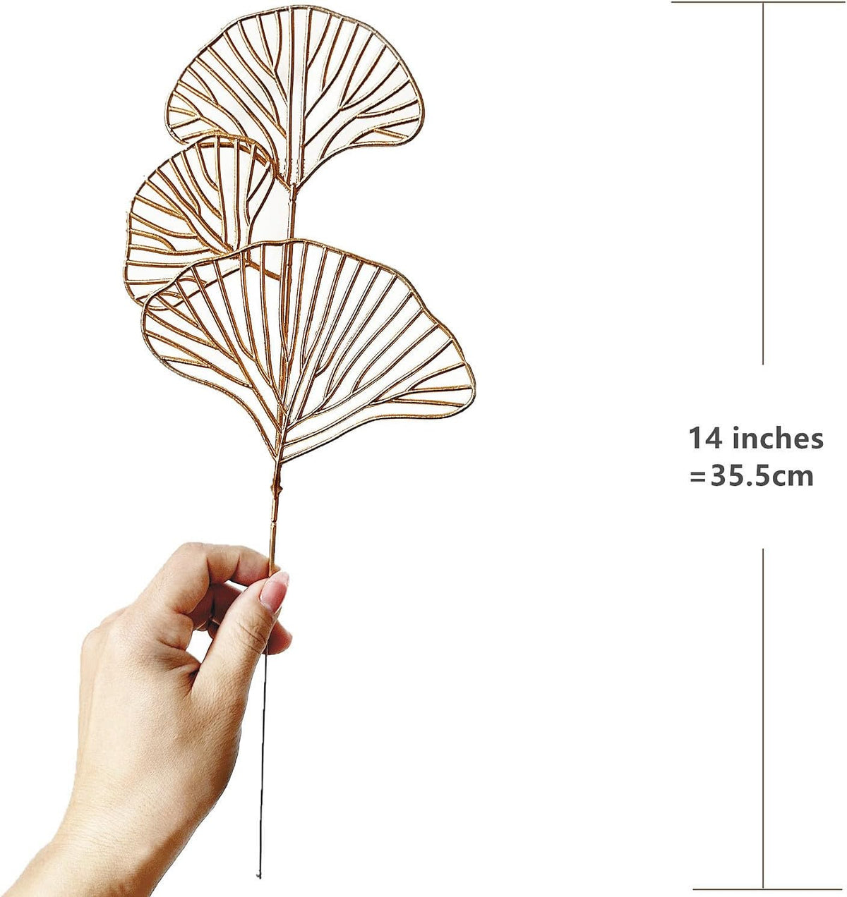 Fake Gold Ginkgo Leaves Stems 14 Inch 12 Pack, Artificial Golden Apricot Leaves Faux Apricot Leaf Stem Glitter Picks Bushes Faux Plants Decor Simulation Plant for Indoor Home Wedding Party Decoration