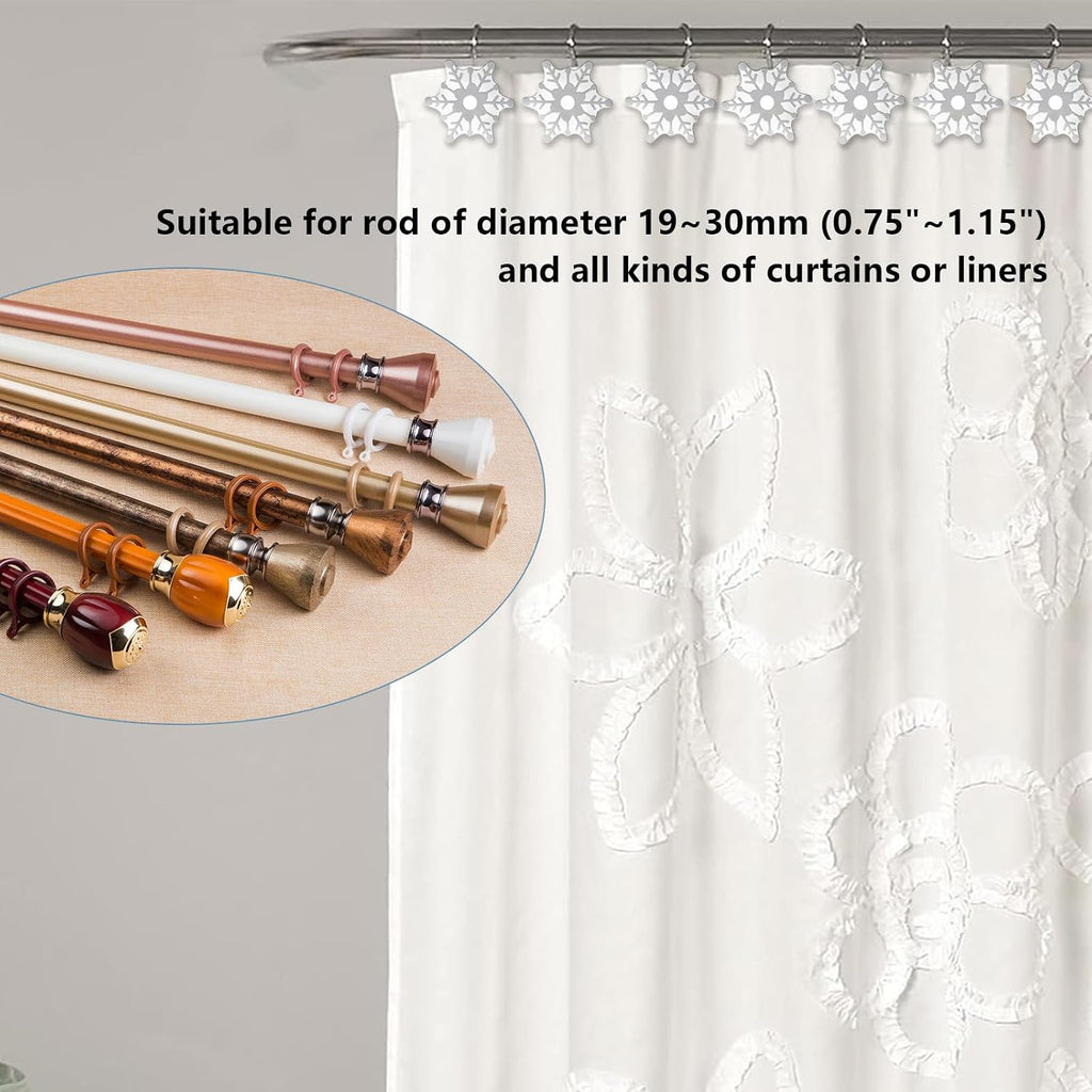 12pcs Christmas Snowflake Shower Curtain Hooks for Winter Snowman Snow Themed Shower Curtains Bathroom Decorations, Silver Rustproof Resin Country Farmhouse Xmas Theme Bathroom Decor Accessories Set