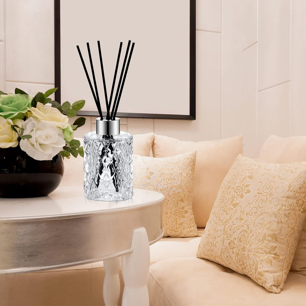 Norme 16 Pack Empty Reed Diffuser Bottles with Caps Rattan Sticks, Silver