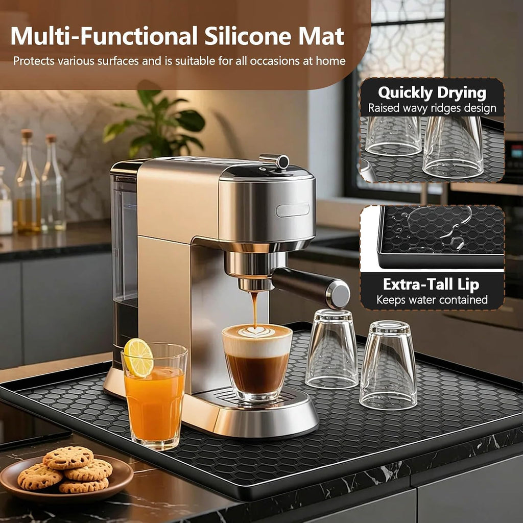 Mini Fridge Silicone Mats, 19.7"x19.7" Fridge Drip Pan with Raised Edges, Non-Slip Silicone Drip Tray Mat for Refrigerators, Wine Cooler, Washer Machines, Cabinet Carpets, Dryer, Dishwasher Black