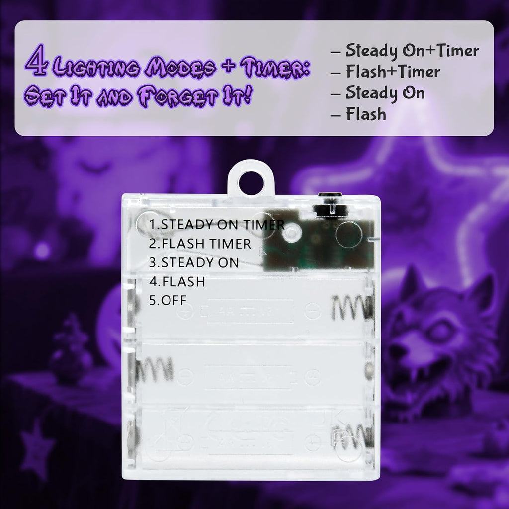 cshare Purple Fairy Lights Outdoor Waterproof 9.8ft 30 LED, Purple Halloween Lights Battery Operated with Timer for Indoor & Outdoor Christmas Halloween Decorations Garland Party Garden