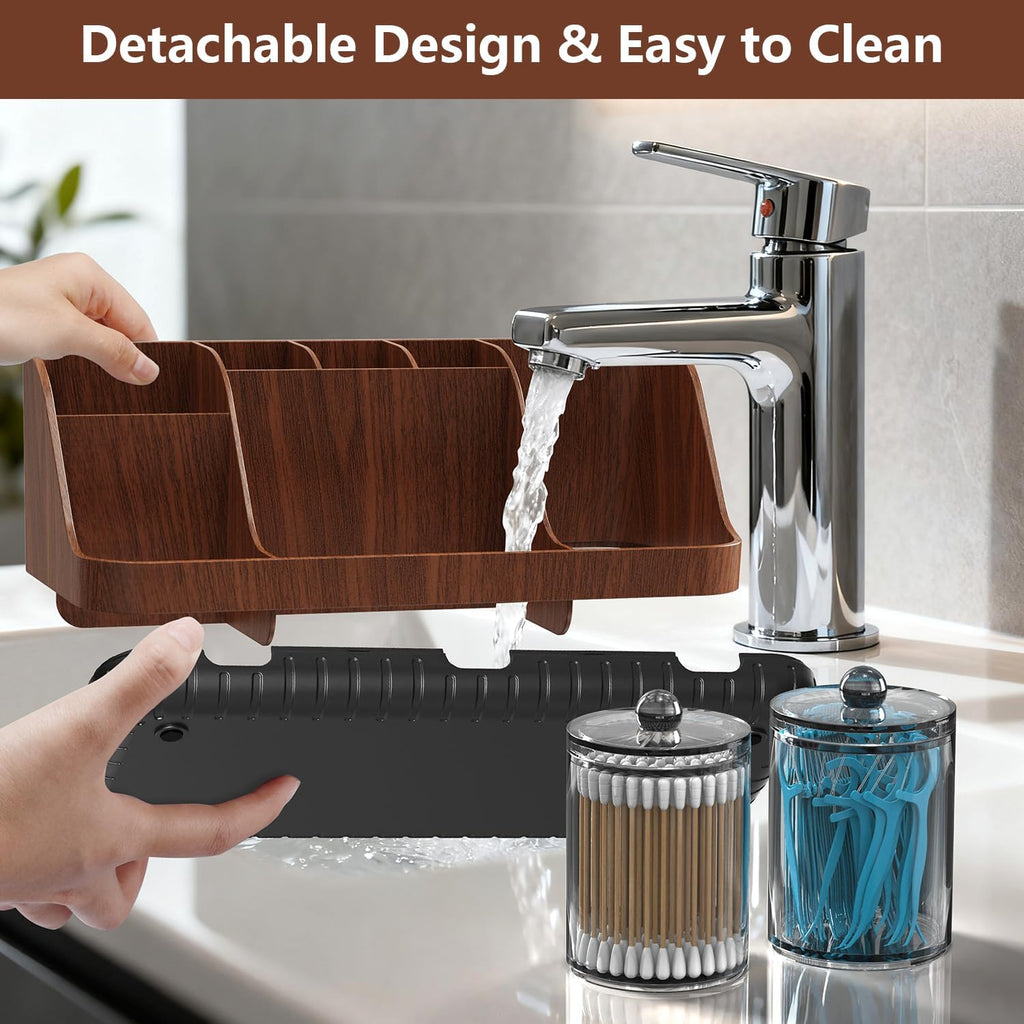 GFWARE Wood Bathroom Toothbrush Holder Set with 2 Qtip Holder Dispenser