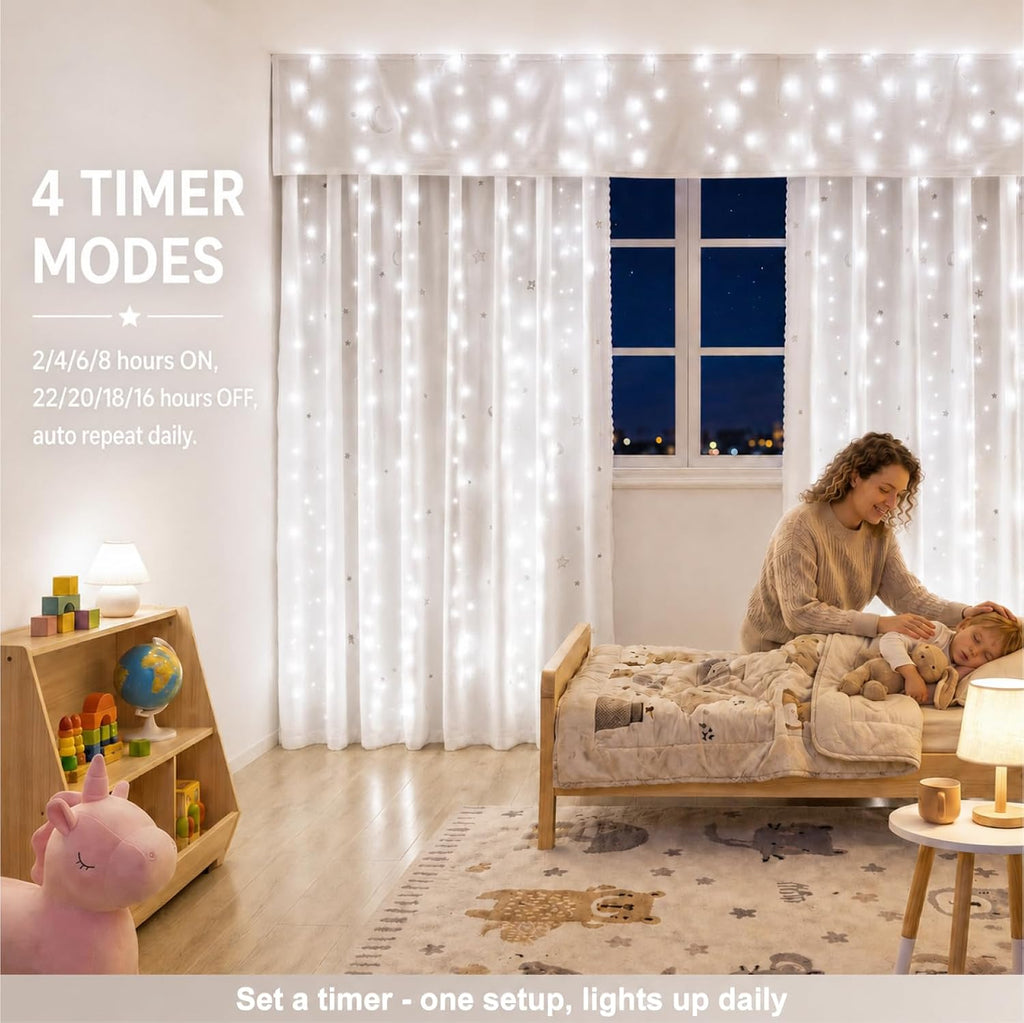 Fairy Curtain Light, 600LED 19.6x9.8ft, Remote & 8 Modes, USB