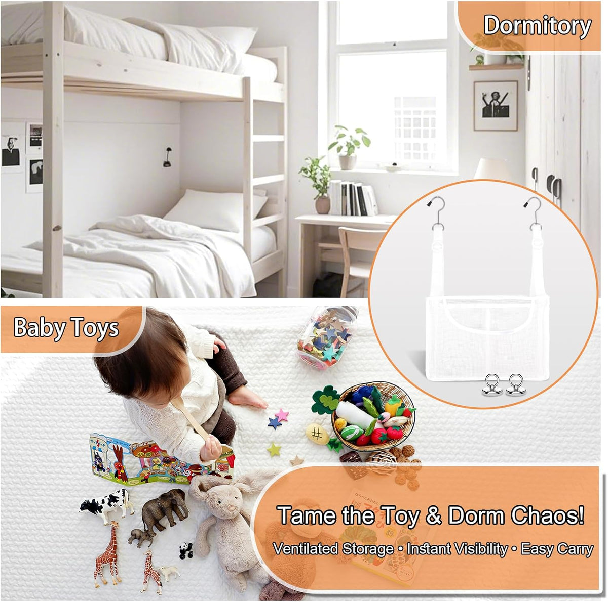 PVC Mesh Hanging Shower Caddy Organizer White, 12"x5"x7"