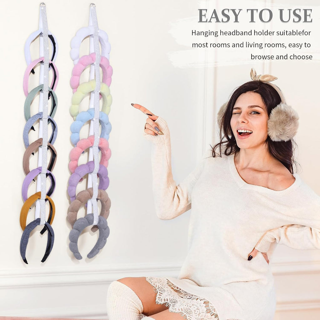 3 PCS Headband Holder Organizer for Girl,Hanging Hairband Storage for Women,Glittering Silver Hair Hoop Display Hair Accessories Organizer Bedroom College Dorm Decor(Glittering Silver)