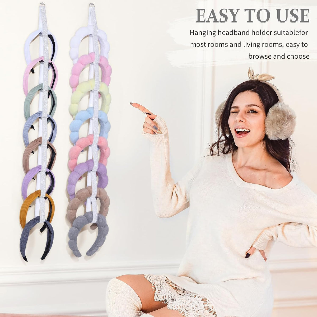 3 PCS Headband Holder Organizer for Girl,Hanging Hairband Storage for Women,Glittering Silver Hair Hoop Display Hair Accessories Organizer Bedroom College Dorm Decor(Glittering Silver)