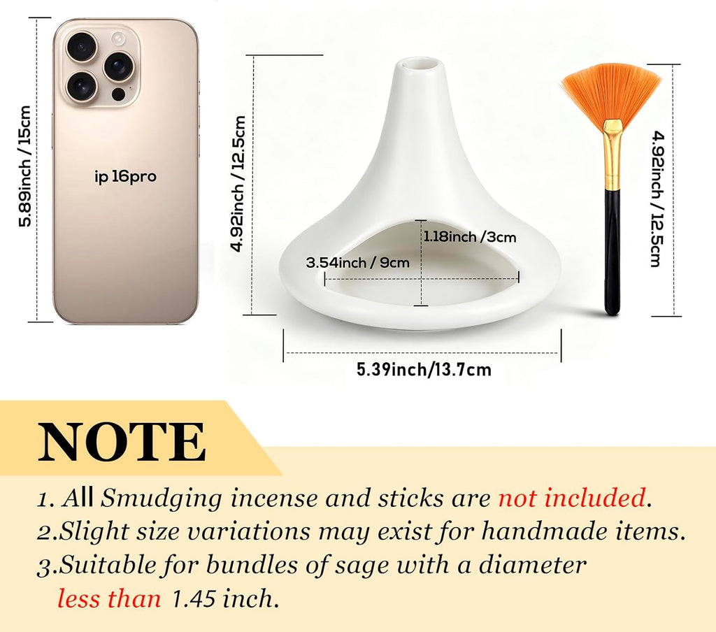 Ceramic Palo Santo Holder Matte White, Mini Chiminea Smudge Bowl Burner with Ash Catcher for Palo Santo Sticks, Incense Cones & Candles, Minimalist for Meditation, Yoga, Cleansing Ceremony, Handmade