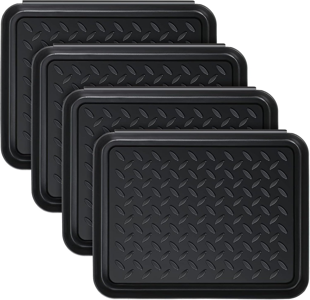 Rozer 4 Pcs Small Boot Tray for Entryway, Black Waterproof Shoe Tray Mat