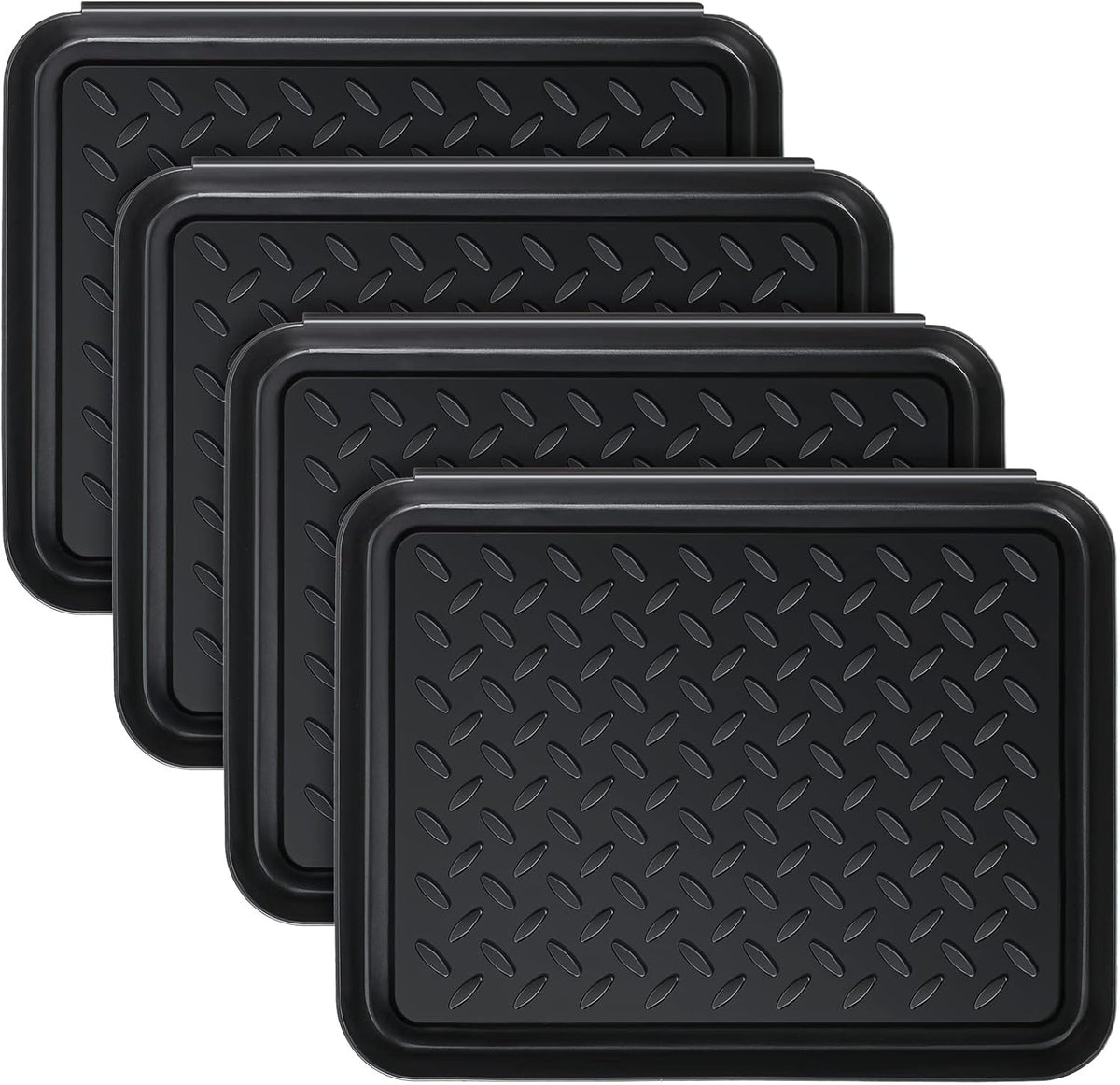Rozer 4 Pcs Small Boot Tray for Entryway, Black Waterproof Shoe Tray Mat