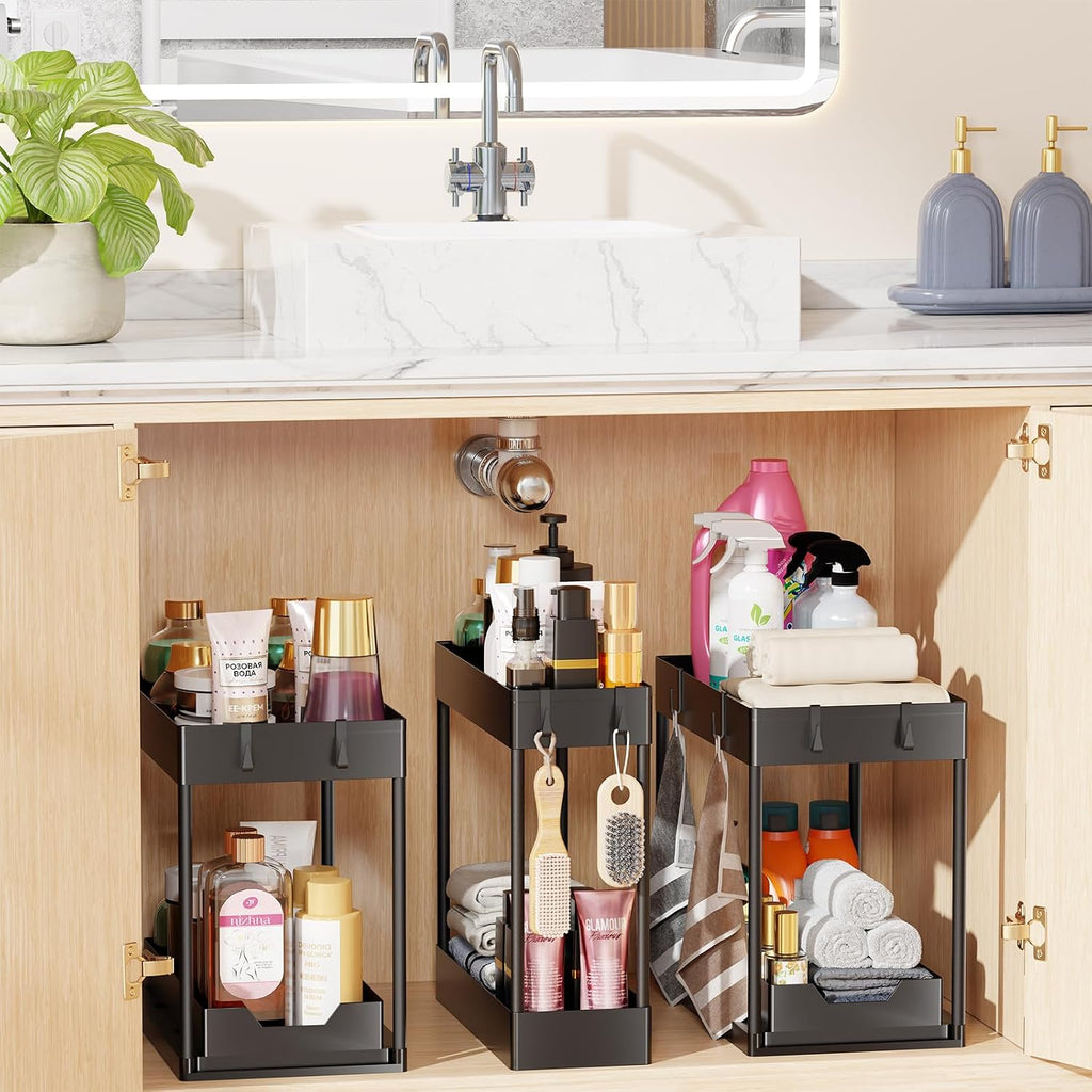 Simple Trending Under Sink Organizer 3 Pack, with Sliding Drawer, Black