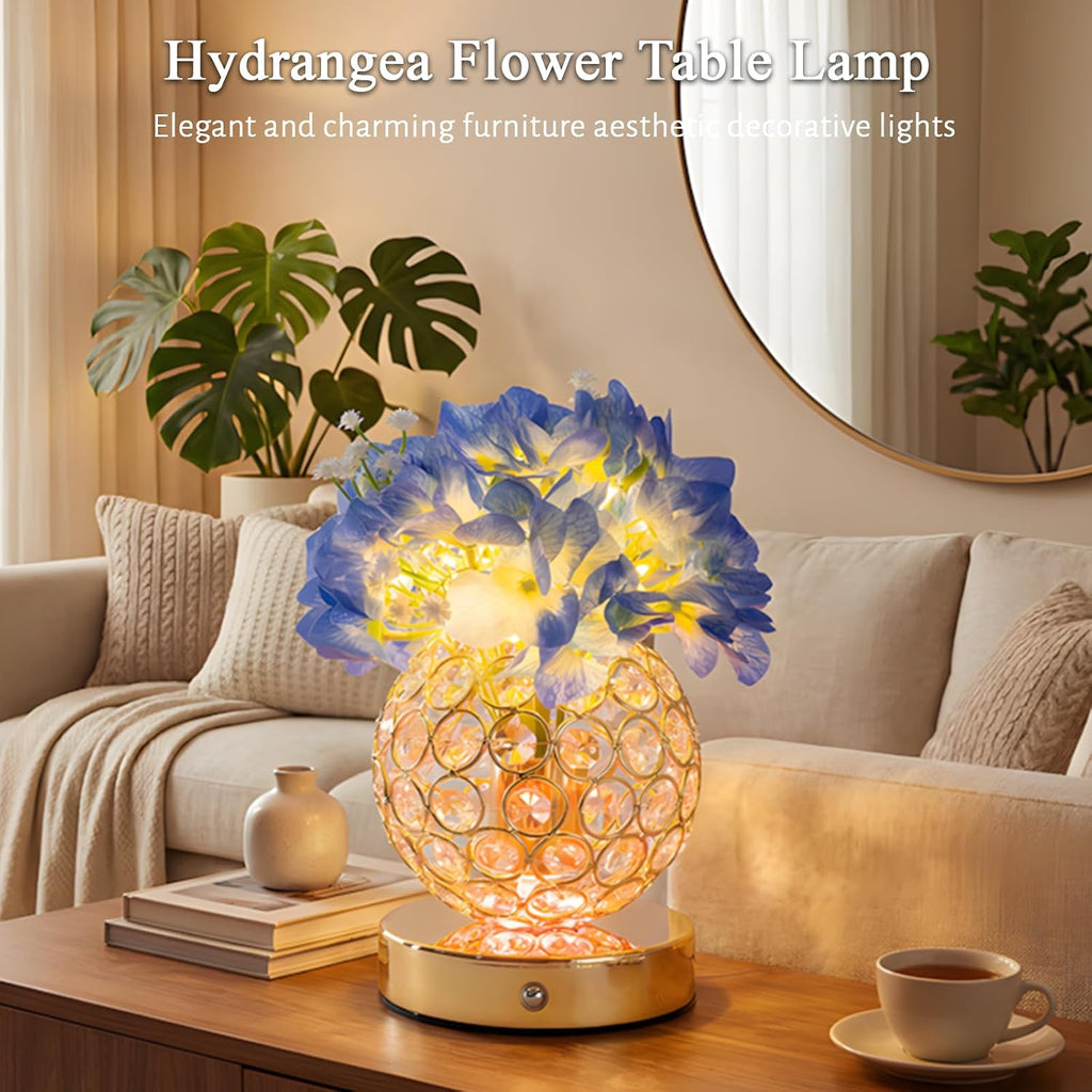 Flower Table Lamp, 16 Color Changing Hydrangea Crystal Night Light with Remote, Touch Dimming Artificial Flower Light, Romantic Flower Decoration Gifts for Girl Women Mom (Blue-Hydrangea)