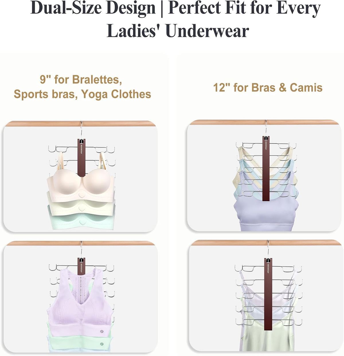 HOUSE DAY 2 Pack Tank Top Hanger Space Saving, Wooden Bra Hangers Mahogany