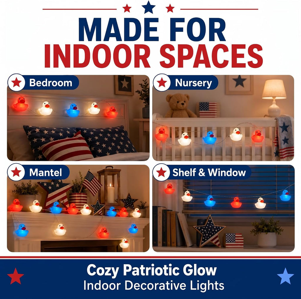 Deekin 1 Pcs Patriotic Rubber Duck String Light Battery Operated