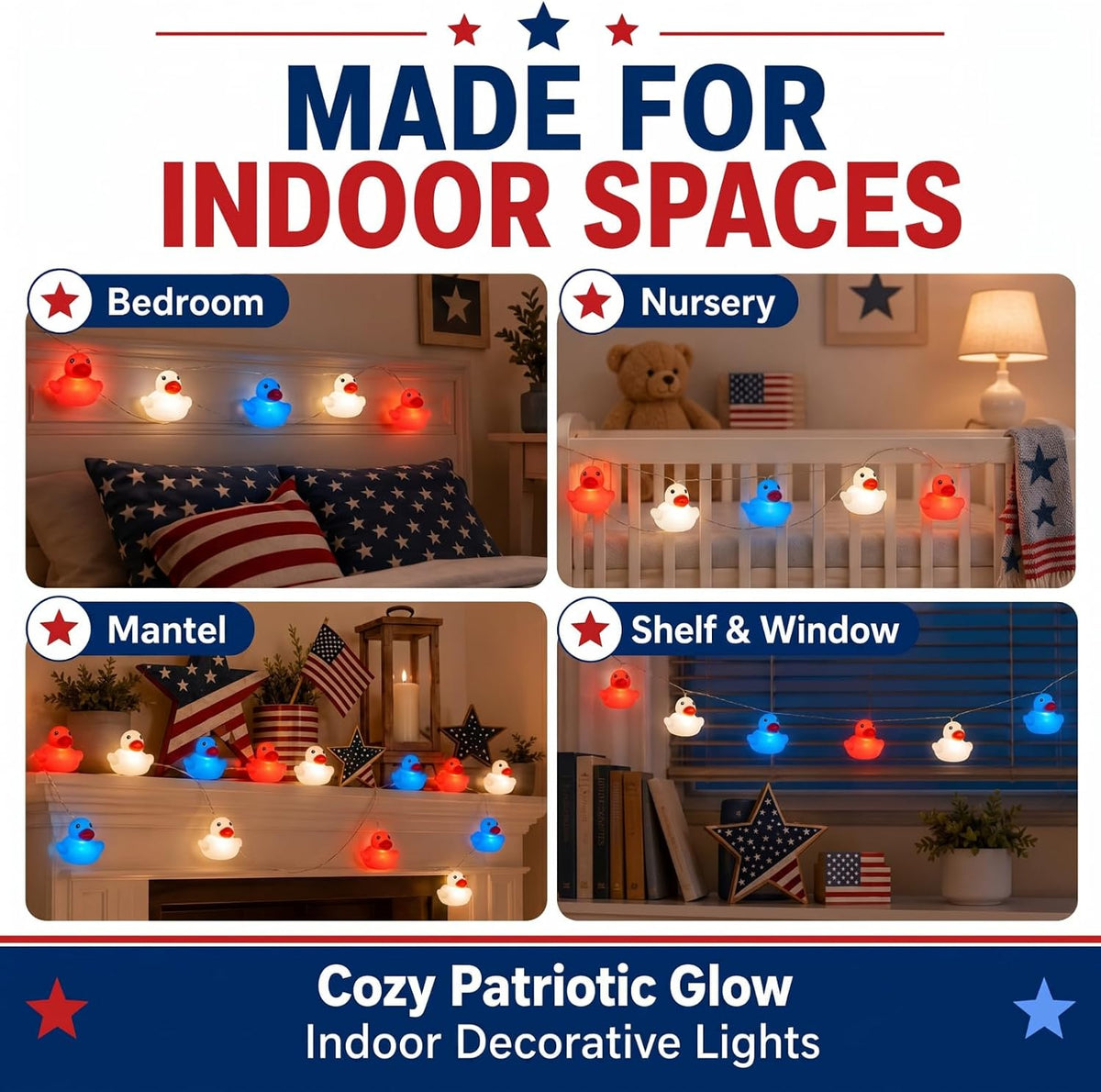 Deekin 1 Pcs Patriotic Rubber Duck String Light Battery Operated