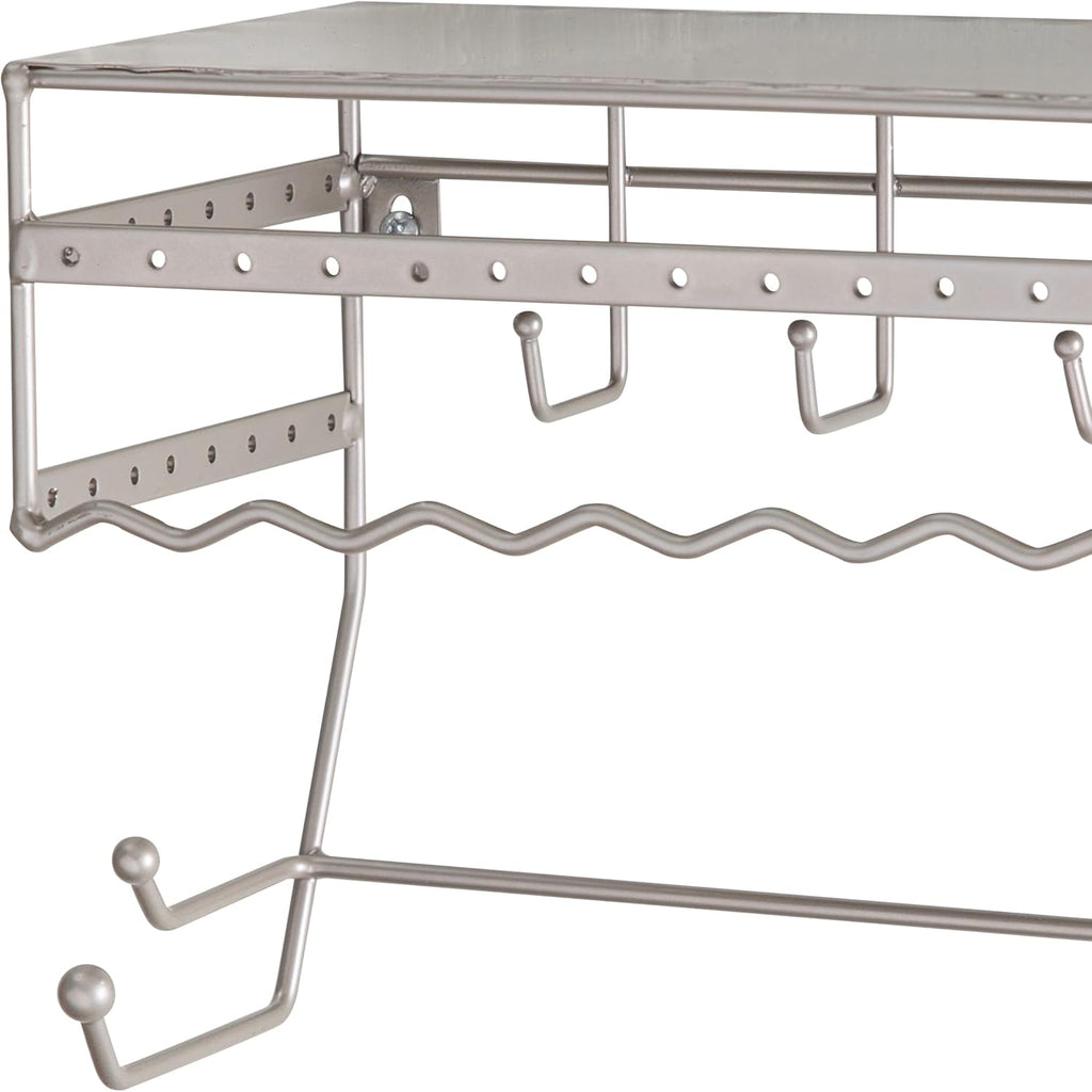 Simplify Wall Mounted Jewelry Organizer | Dimensions: 14.6"x 3.9"x 7.5" | 1 Tier | Home Organization | Great for Bracelets | Necklaces | Earrings | Satin Finish | Mirror Base Shelf