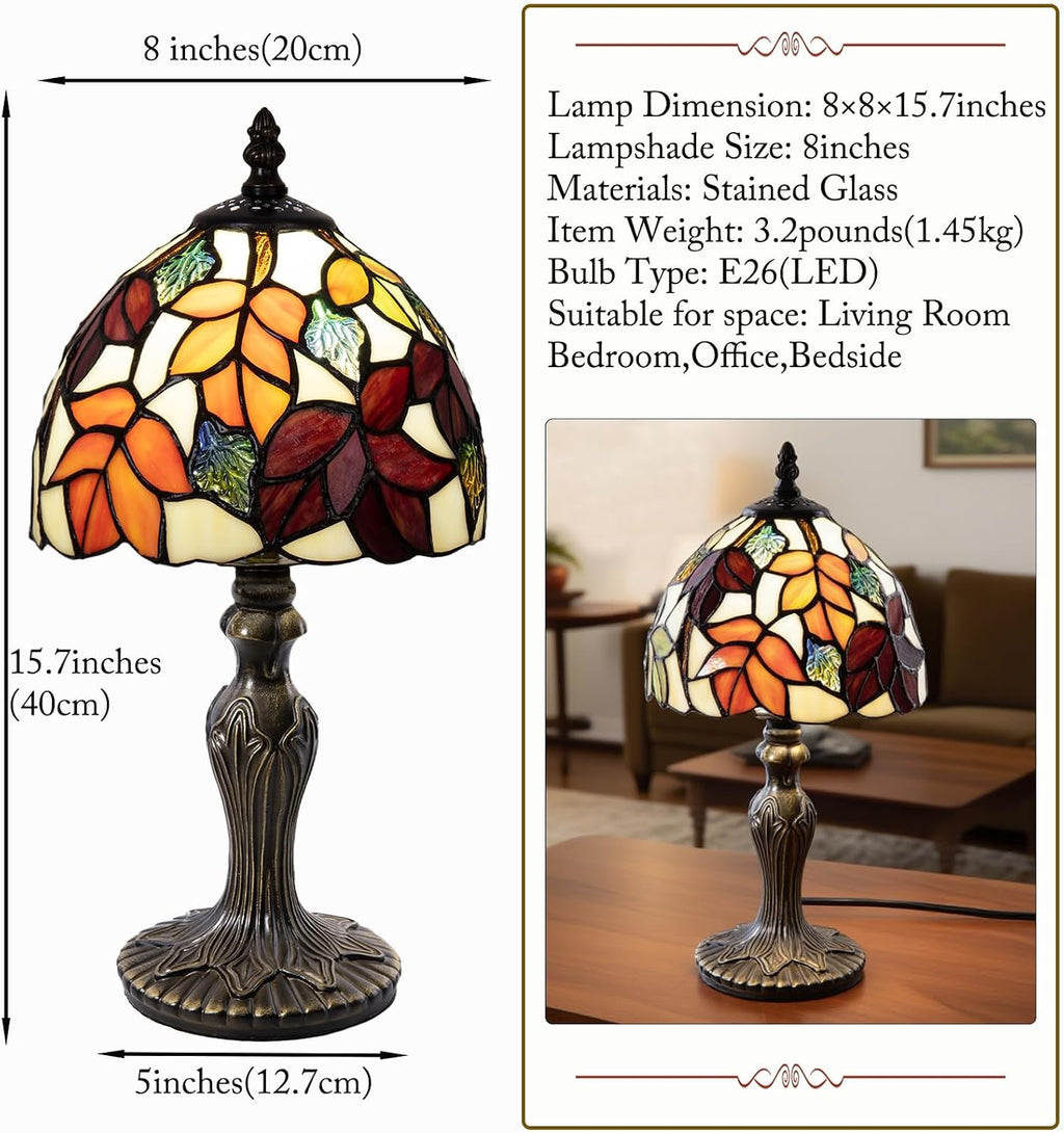 Small Tiffany Table Lamp 8 inch Red Leaves Stained Glass