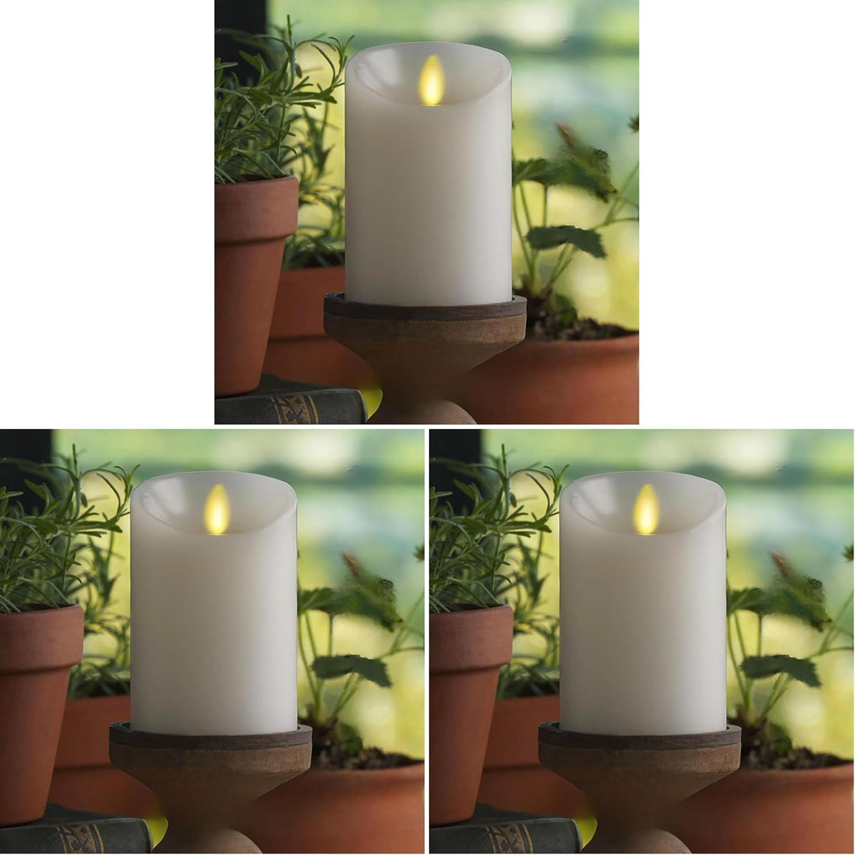 Luminara - Flameless LED Battery Operated Flickering Pillar Candles - White - Pack of 3-3x4.5 - Realistic Moving Flame Real Wax Indoor/Outdoor Decor