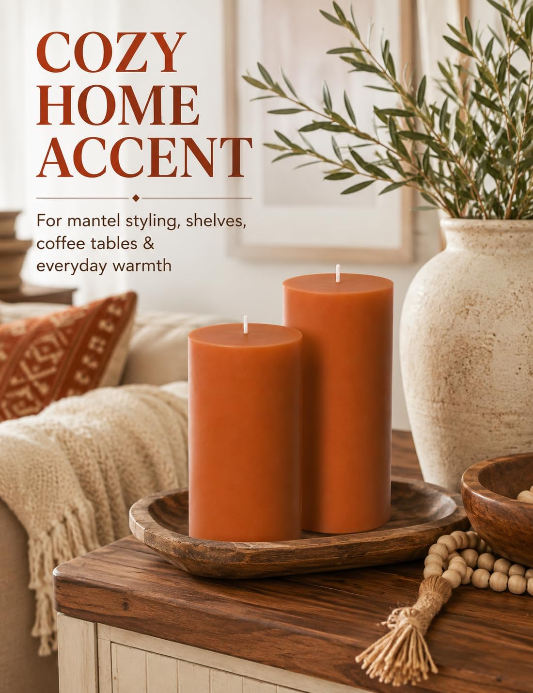 2 Pack 3 x 6 Inch Burnt Orange Unscented Pillar Candles