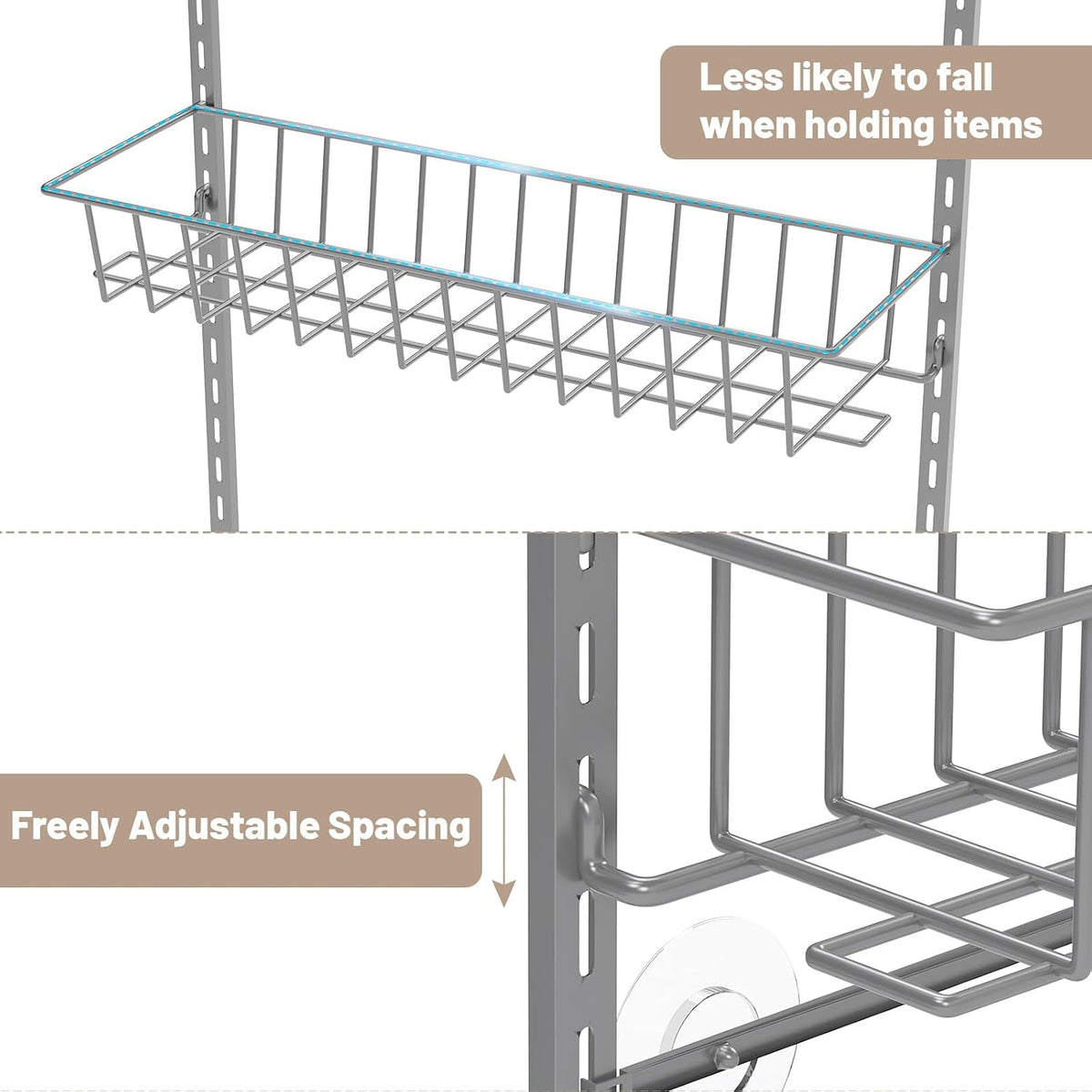 ElegantArray 8-Tier Pantry Door Organizer Hanging Storage Basket Light Gray