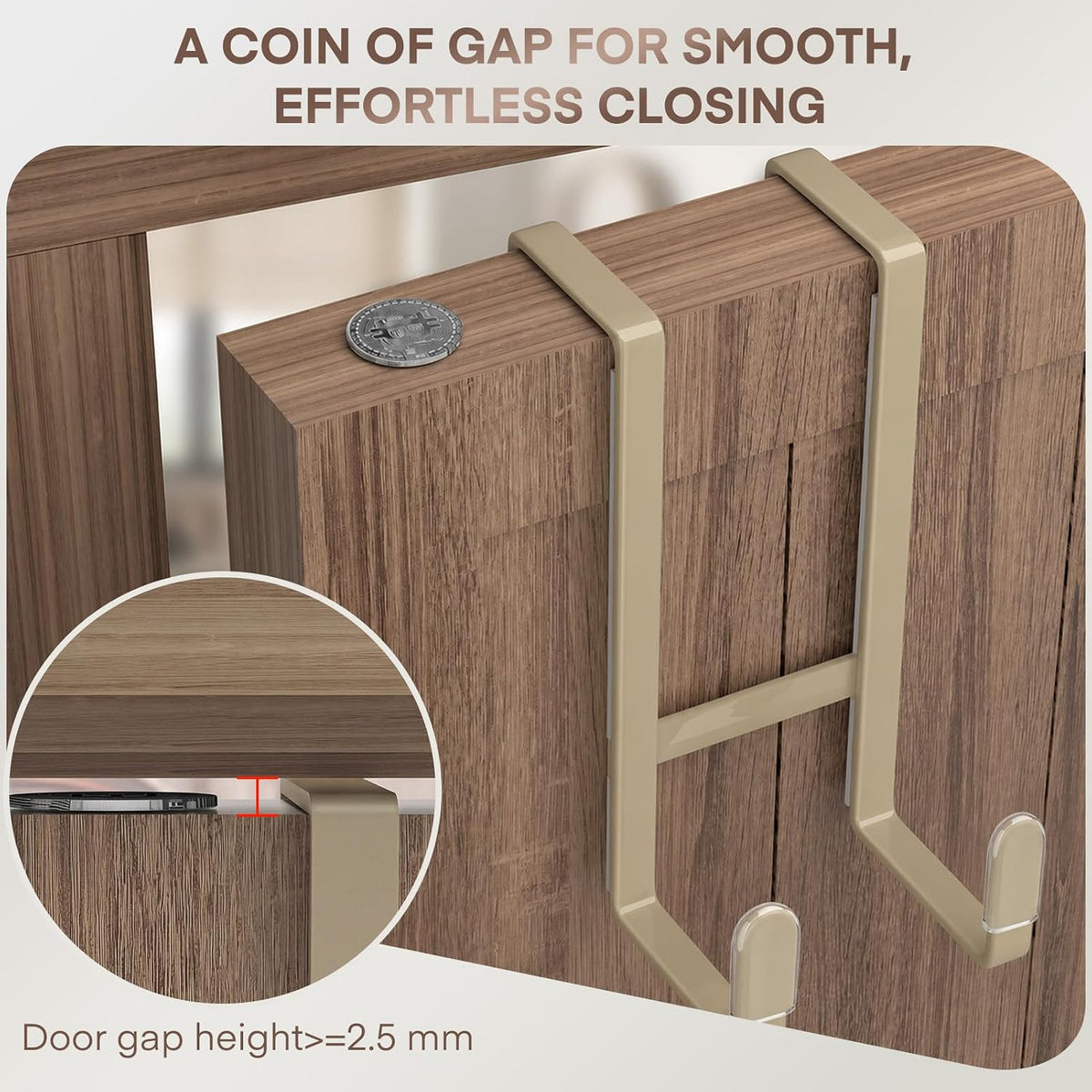 FYY 2 Packs Over The Door Hooks, Heavy Duty Door Hanger Hook, No Drill Wall Hooks for Hanging Coat, Towel, Bag in Bathroom, Closet Fits Most Doors Up to 1-7/8" Thickness （Pale Brown）