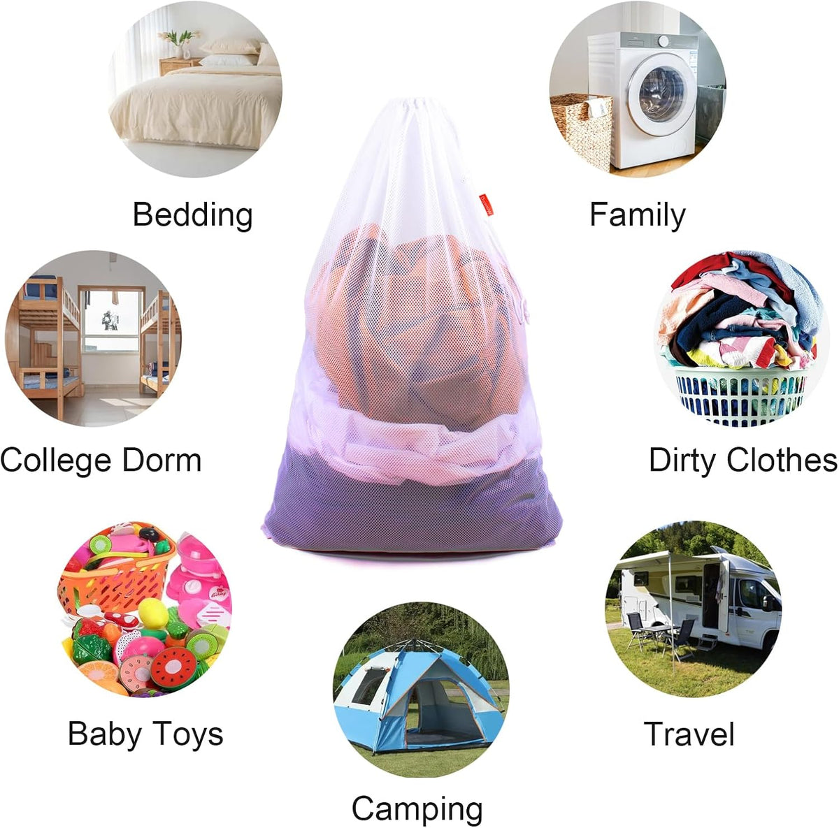 2 Pack Mesh Laundry Bags 24 x 36 Inches Drawstring Bag White