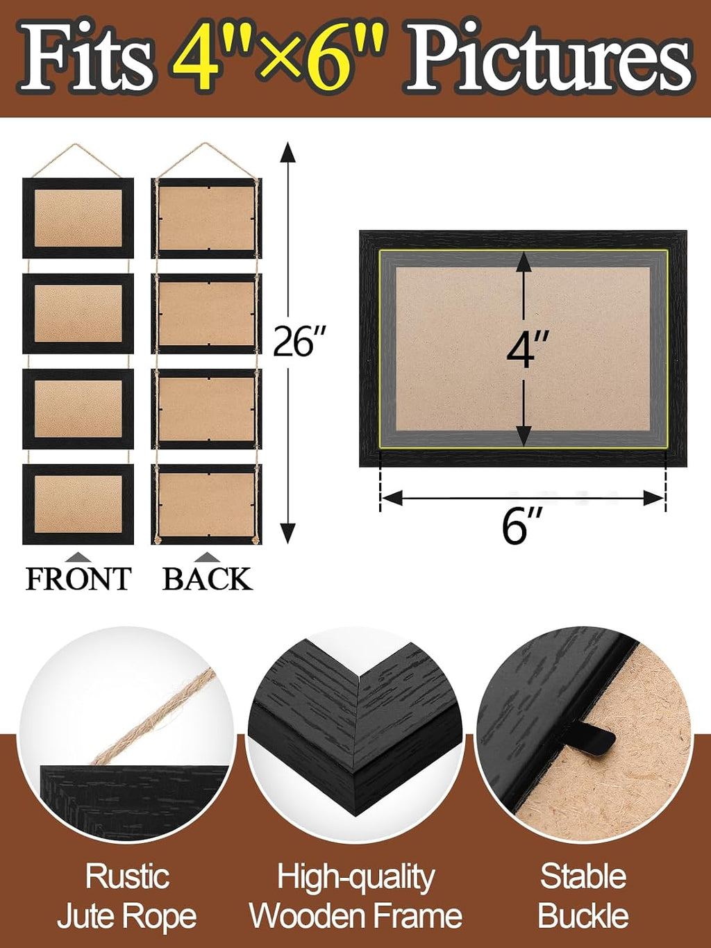 4x6 Wooden Hanging Collage Picture Frames, Farmhouse Wall Decor, 8 Openings