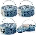 Lallisa 4 Pieces Mosquito Coil Holder Incense Coil Holder Retro Portable Round Metal Hanging Incense Burner Holders with Handle for Home Indoor Outdoor Camping Patio (Blue)