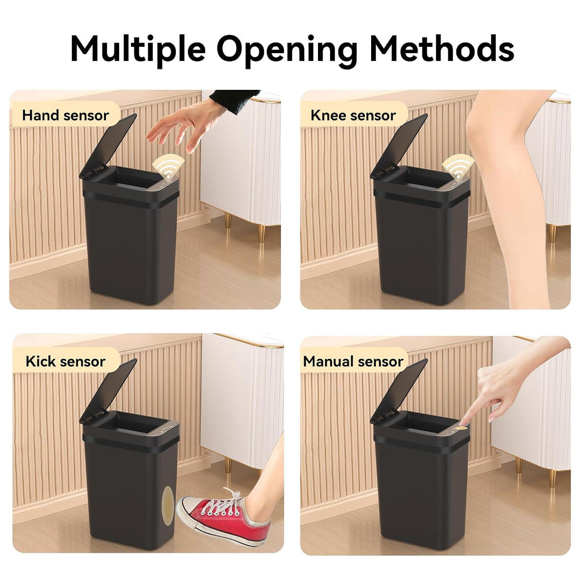 FRESHLIX 3 Pack Bathroom Trash Can 2.5 Gallon Small Touchless Automatic Motion Sensor Trash Cans Slim Waterproof Garbage Bin with Lid for Kitchen, Office, Bedroom Black