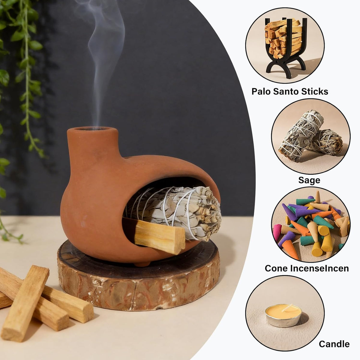 Orange-Red Terracotta Palo Santo Holder, Mini Chiminea Incense Burner