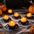 6 Pcs Halloween Spider Tea Lights Candles, Battery Operated Orange LED Flameless Spider Candles Holder Lights, Bright Spooky Halloween Decorations for Party Table Home Decor
