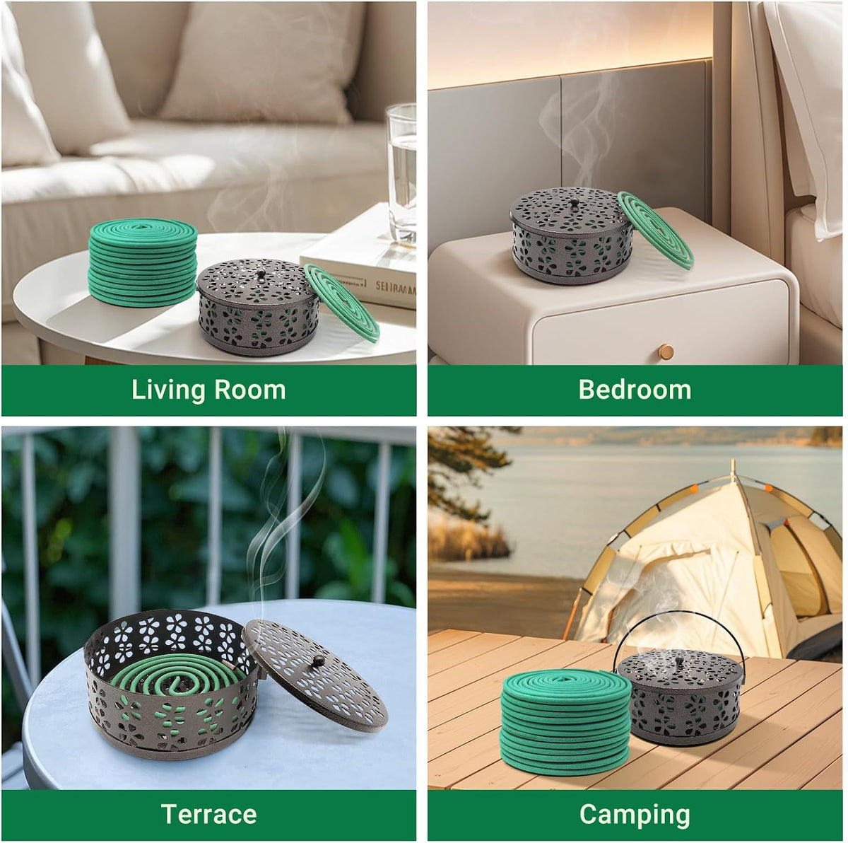Large Citronella Incense coils and Coil Incense Holder, Made from Natural Plants, Suitable for Outdoor, Living Room, Terrace use (24 Coils and 1 Coil Incense Holder)