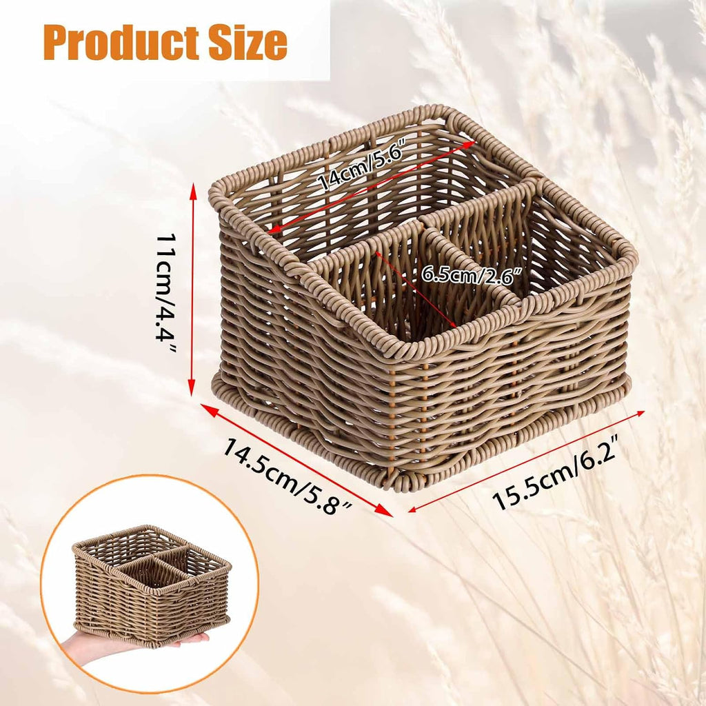 BTSKY 3 Slots Natural Woven Remote Control Holder for Desk Rattan Media TV Caddy Storage Holder Office Supply Storage Rack Desk Accessories Organizer For Living Room Bedroom Countertop, Dark Brown